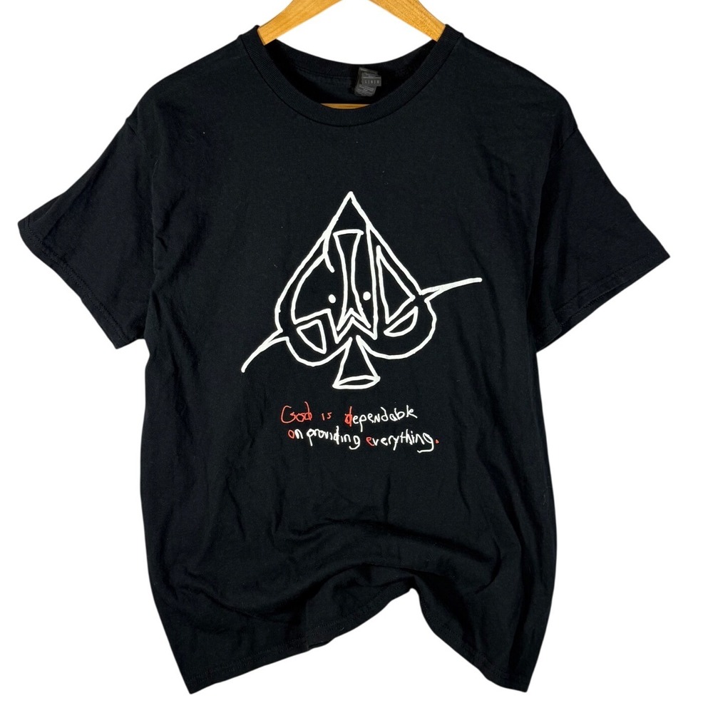 Y2K‎ Jesus Black T Shirt Ace Spade Graphic Print Men's Large